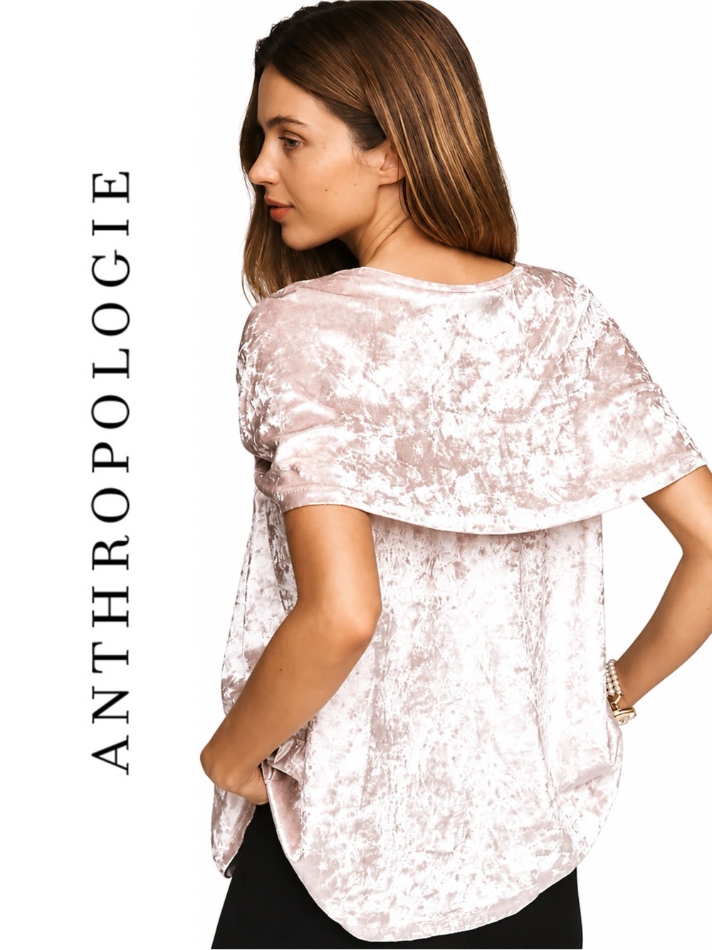 Anthropologie Maeve Short-Sleeve V-Neck Drapey Velvet Tee